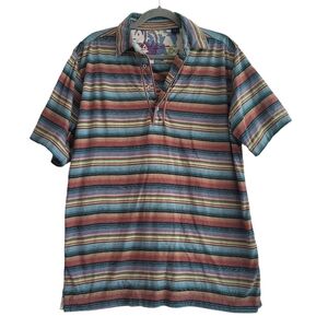 Robert Graham Men Medium Rainbow Stripe Short Sleeve Polo Shirt